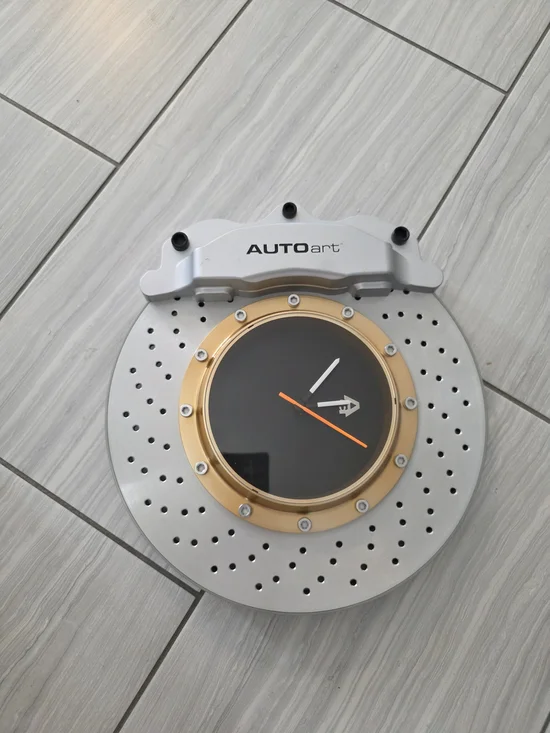 Silver & Gold Brake Disc Wall Clock - Modern Automotive Decor - Picture 1 of 4